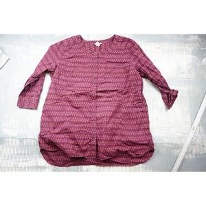 Duluth Trading Co Shirt womens 2XL purple button up round neck 3/4 sleeve cotton